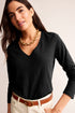 V-Neck Long Sleeve Relaxed Fit Pullover Top